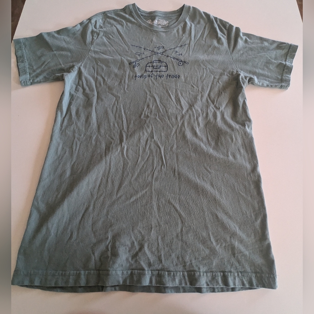 Green XL Positivitees Fishing Tools for the trade Short sleeve T-shirt cotton